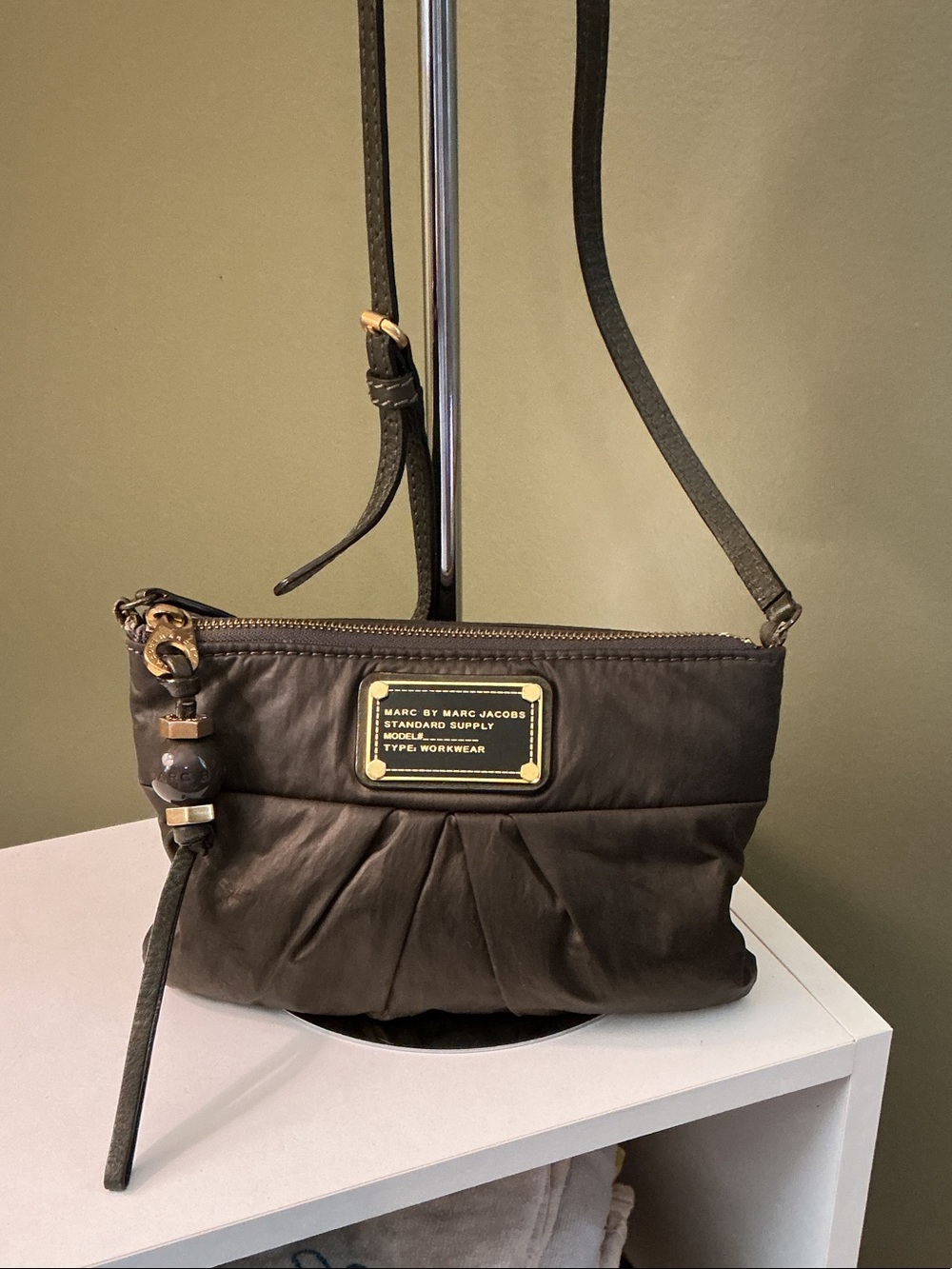Marc by Marc Jacobs Nylon Q Percy Taupe Gray Pleated Crossbody Bag